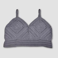 Uretti El Örgüsü Crop Büstiyer Bikini Üstü Motif - Mavi