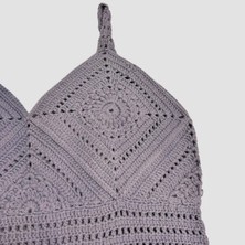 Uretti El Örgüsü Crop Büstiyer Bikini Üstü Motif - Mavi