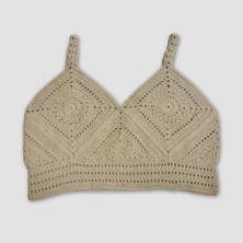 Uretti El Örgüsü Crop Büstiyer Bikini Üstü Motif -Açık Yeşil