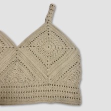 Uretti El Örgüsü Crop Büstiyer Bikini Üstü Motif -Açık Yeşil