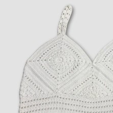 Uretti El Örgüsü Crop Büstiyer Bikini Üstü Motif - Beyaz