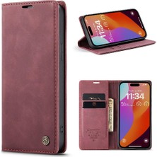 YH Mall Iphone 15 Için Flip Case Pro Flip Folio Kitap Vintage Pu Deri Cüzdan Kılıf (Yurt Dışından)