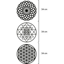 Capella Wood Works 3'Lü Dönüşüm Seti Ahşap Sri Yantra Yaşam Çiçeği Yoga Mandala Siyah