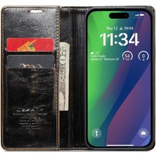 YH Mall Iphone 15 Için Flip Case Artı Çılgın At Pu Deri Retro Cüzdan Kapak (Yurt Dışından)