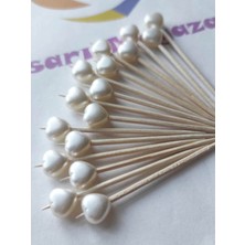 Beyhan Bayhan 100 Adet Kalp Incili Pasta Kürdanı 6 cm - Kalp 10 mm - Sevgililer Günü Kalpli Lokumluk