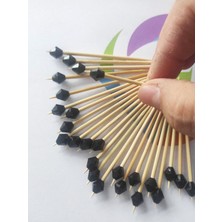 TM Tasarım Mağazası 50 Adet Dekoratif Siyah Küçük Piramit Boncuklu Kokteyl Kürdanı Lokumluk 6,5 cm - Boncuk 7 mm