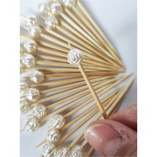 Beyhan Bayhan 50 Adet Dekoratif Gül Incili Kürdan - Gül Incili Lokumluk Pasta Kürdanı 6 cm - Inci 8 mm