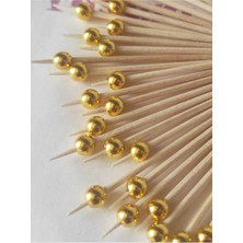 Beyhan Bayhan 50 Adet Küçük Incili Lokumluk Pasta Kürdanı 6 cm Gold-Inci 6 mm - Nişan Söz Mevlid Incili Kürdan