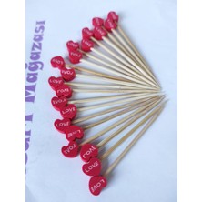 TM Tasarım Mağazası 100 Adet Dekoratif Kırmızı Love Kalp Parti Kürdanı 6 cm - Sevgililer Günü Kalpli Kürdan