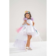 Yağmur Kostütüm Unicorn My Little Pony Temalı Kız Çocuk Beyaz Doğum Günü Elbisesi Ve Parti Kostümü
