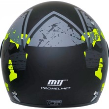 Motoanl Motosiklet Yarım Kask Siyah Vizör R22.06 Sertifika Fiber Material Neon Camo Motor Kaskı