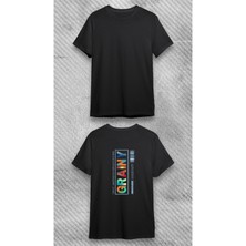 Elbiseciniz Unisex Bisiklet Yaka Grany Sırt Baskılı Siyah T-Shirt