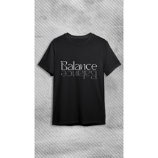 Elbiseciniz Unisex Bisiklet Yaka Balance Baskılı Siyah T-Shirt