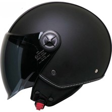 Motoanl Motosiklet Yarım Deri Kask Siyah Vizör R22.06 Sertifika Fiber Material Black Leather Motor Kaskı