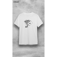 Elbiseciniz Bisiklet Yaka Iskambil Kağıdı Baskılı Beyaz T-Shirt