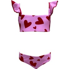 Look Me Askılı Fırfır Detaylı Kalp Desenli 50UV Kız Çocuk Bikini Takımı BY NESSI BYRD