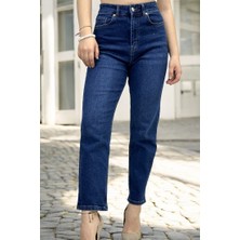 Yagmur Beren Mom Fit Jean Kadın Kot Pantolon Lacivert