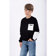 Zepkids Erkek Çocuk Siyah Renkli Cepli Kolları Yamalı Sweatshirt
