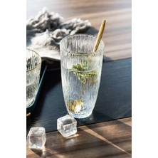 Kitchen Design Lab Buzlu Çizgili Tasarım Cam Su,Meşrubat,Latte,Kahve,Smoothie Bardağı 6 Adet-350 ML-4360