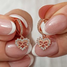 Serra Jewels Gümüş Rose Kalp Kurdele Sallantılı Kadın Küpe