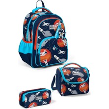 Coral High Kids Lacivert Mavi Astronot Desenli 3'lü Okul Çanta Seti SET0123660