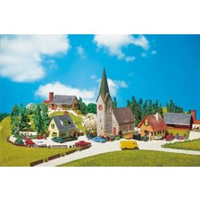 Faller 232220 1/160 Ölçek, Köy Evleri ve Kilise ( 4 Adet ), Plastik Model Kiti