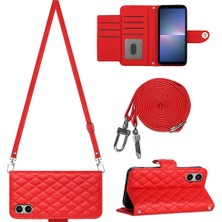 PLZ Shop Sony Xperia 5 V Için Crossbody Eşkenar Dörtgen Dokulu Pu Kılıf (Yurt Dışından)