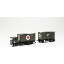 Herpa 747042 1/87 MAN TGA L Medial Konteynerli Kamyon ve Jeneratör (Bundeswehr/SAN)(Alman Ordusu), Sergilemeye Hazır Model Araç