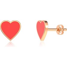 İndigo Takı Mineli Kalp Rose Çivi Gümüş Küpe