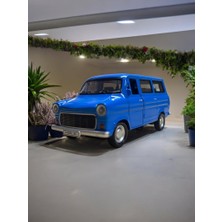 Nostaljik Metal Çek Bırak Ford Sesli ve Işıklı Minibüs Mavi ( 1/36 Ölçek )