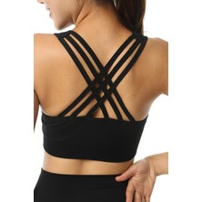 Ghassy Co. Kadın Orta Destekli Çarpraz Sırt Detaylı Kaplı Yoga Egzersiz Fitness Spor Sütyeni CRS002