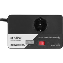 S-Link SL-200W-V 200W Dc 12V - Ac 230V Çakmaktan Power Inverter