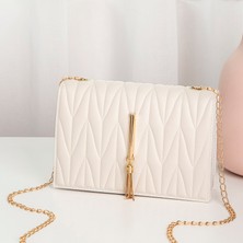 Sfehv108 Kadınlar Için Moda Püskül Flap Crossbody Çanta V Desen Mini Zincir Omuz Çantası (Yurt Dışından)