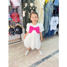 VOSVOSBABY Beyaz Balon Kol Fiyonk Detay Fisto Elbise