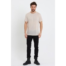 Quhox Erkek Tencel Kumaş Bisiklet Yaka T-Shirt Taş