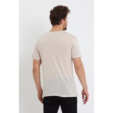 Quhox Erkek Tencel Kumaş Bisiklet Yaka T-Shirt Taş