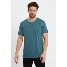 Quhox Erkek Tencel Kumaş Bisiklet Yaka T-Shirt Nefti