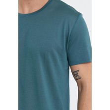 Quhox Erkek Tencel Kumaş Bisiklet Yaka T-Shirt Nefti