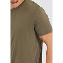 Quhox Erkek Tencel Kumaş Bisiklet Yaka T-Shirt Haki