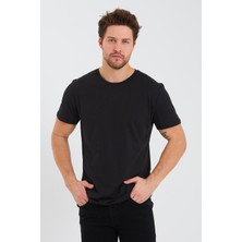 Quhox Erkek Pamuk Modal Regular Fit T-Shirt Siyah