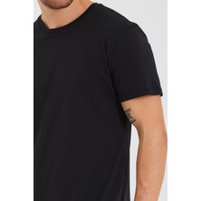 Quhox Erkek Pamuk Modal Regular Fit T-Shirt Siyah