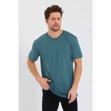 Quhox Erkek Tencel Kumaş Oversize T-Shırt Nefti