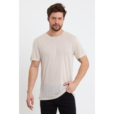 Quhox Erkek Tencel Kumaş Bisiklet Yaka T-Shirt Taş