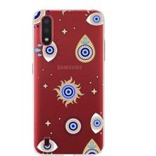 Printify Samsung Galaxy A01 ile Uyumlu 1mm Slim Fit Nazar Boncuğu 5 Baskılı Şeffaf Silikon Kılıf