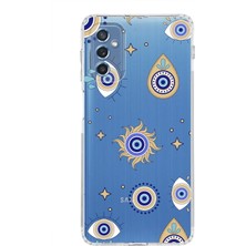 Printify Samsung Galaxy M52 ile Uyumlu 1mm Slim Fit Nazar Boncuğu 5 Baskılı Şeffaf Silikon Kılıf