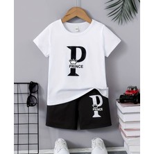 Kids Face Özel Tasarım Prince Taç Baskılı Ter Tutmayan Kız Çocuk Şık T-Shırt Şort Takımı