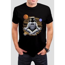 T-35 Astronot Gezegen Baskılı Siyah  Tişört C653