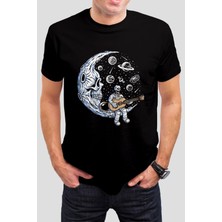 T-35 Astronot Kuru Kafa Baskılı Siyah  Tişört C638
