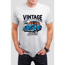 T-35 Vintage Araba Baskılı Beyaz  Tişört C659