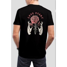 T-35 Gül Baskılı Siyah  Tişört C651